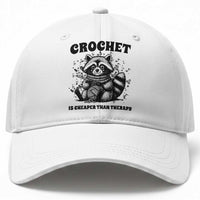 Crocheting Is Cheaper Than Therapy Baseball Cap Raccoon Yarn Lover