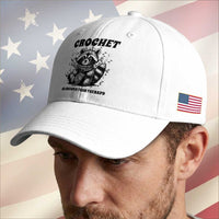 Crocheting Is Cheaper Than Therapy Baseball Cap Raccoon Yarn Lover