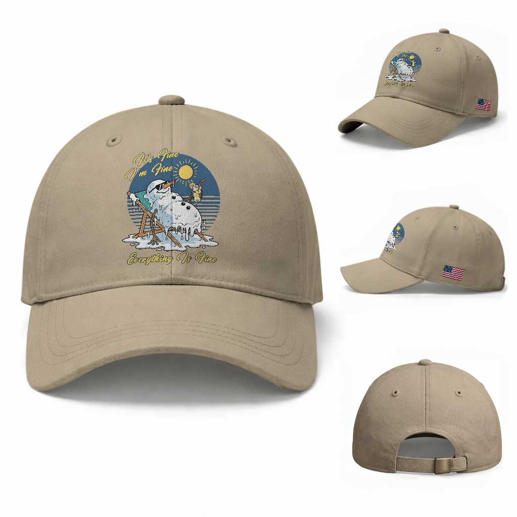 Melting Snowman Christmas In July Baseball Cap It Is Fine Everything Is Fine