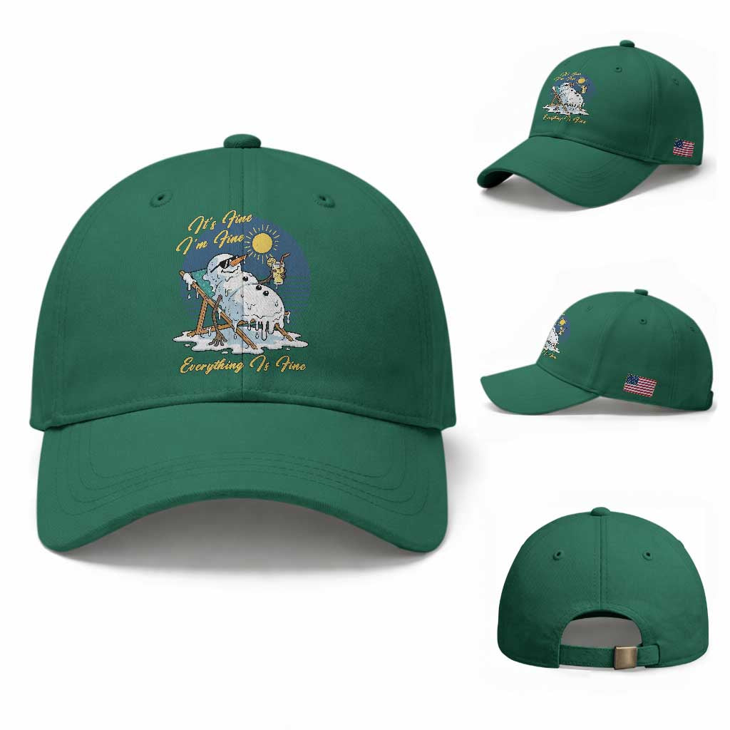 Melting Snowman Christmas In July Baseball Cap It Is Fine Everything Is Fine
