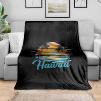 Retro Sunset Palm Tree Hawaii Throw Blanket Tropical Vacation Graphic
