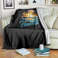 Retro Sunset Palm Tree Hawaii Throw Blanket Tropical Vacation Graphic