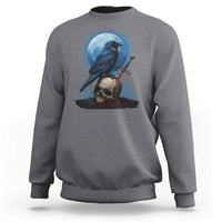 Horror Raven On Skull Sweatshirt Full Moon Gothic Art - Wonder Print Shop