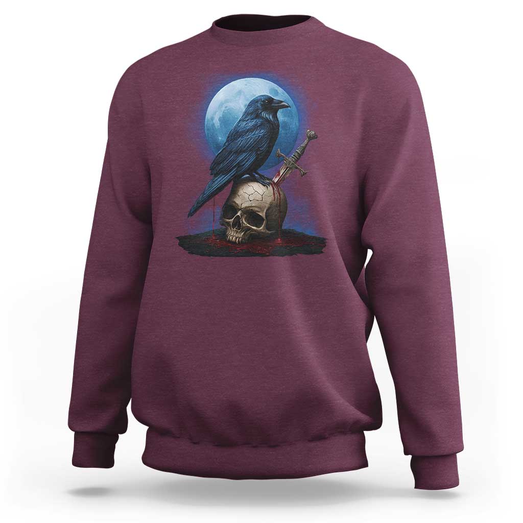 Horror Raven On Skull Sweatshirt Full Moon Gothic Art - Wonder Print Shop