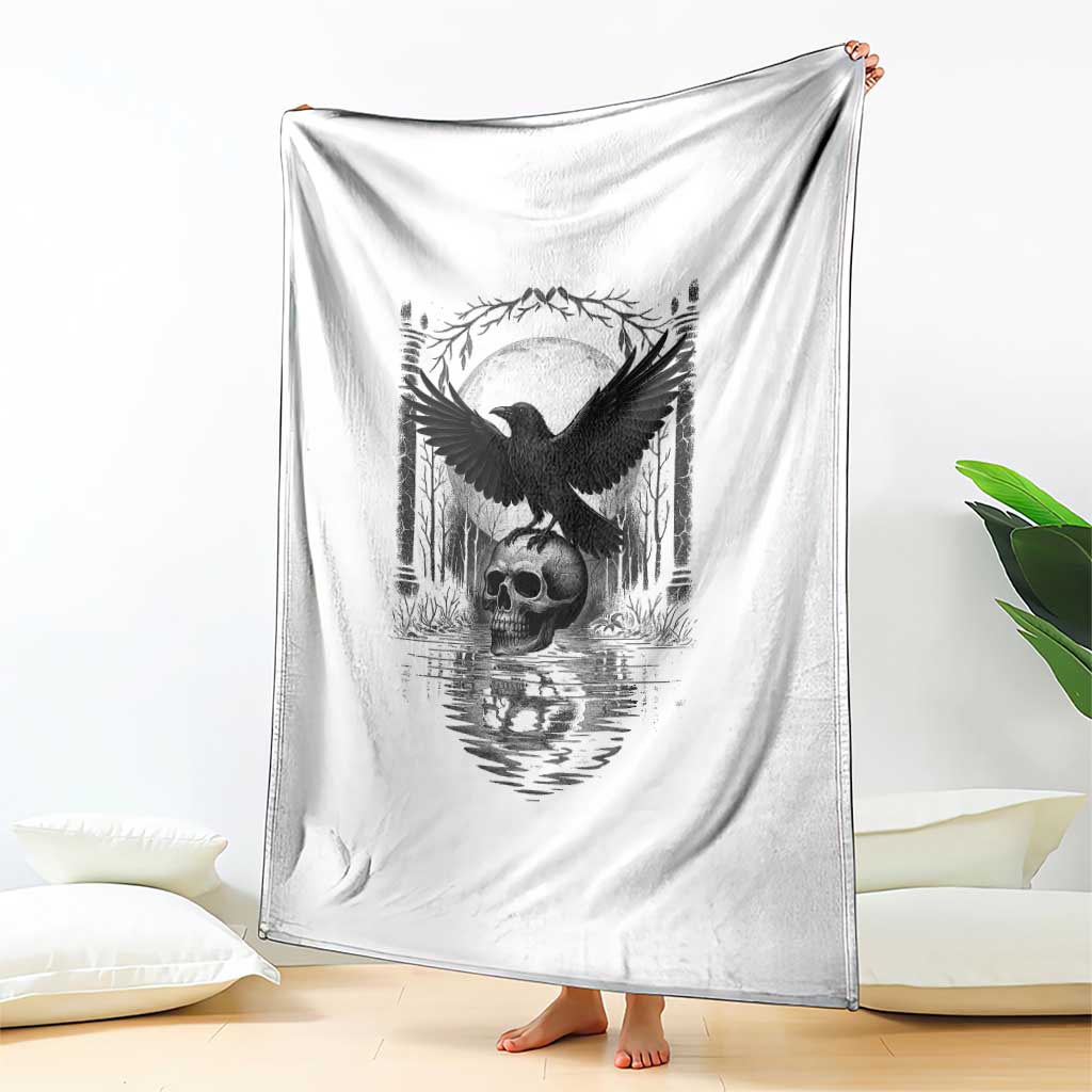 Gothic Raven On Skull With Full Moon Throw Blanket - Wonder Print Shop
