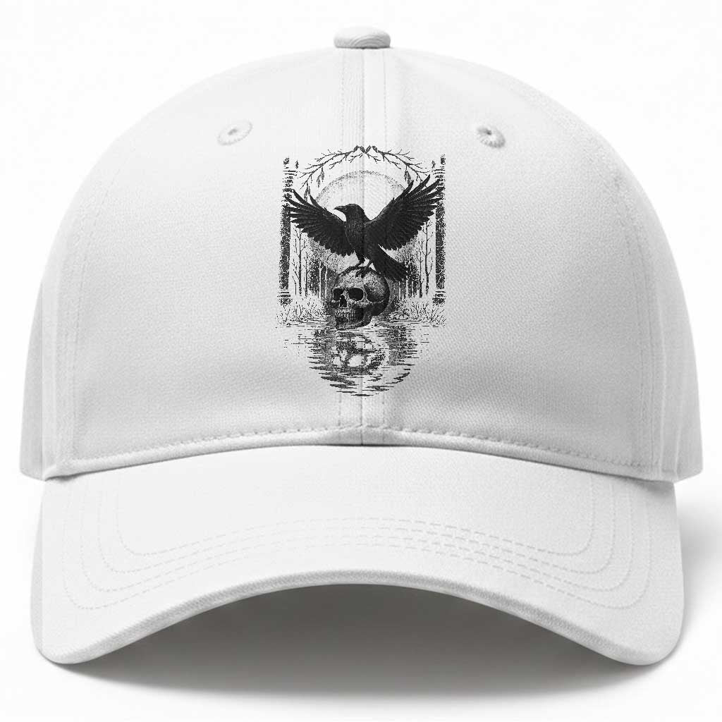 Gothic Raven On Skull With Full Moon Baseball Cap