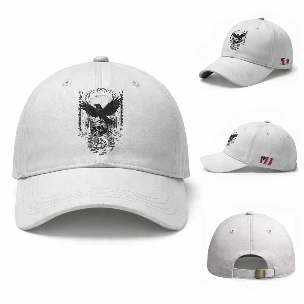 Gothic Raven On Skull With Full Moon Baseball Cap