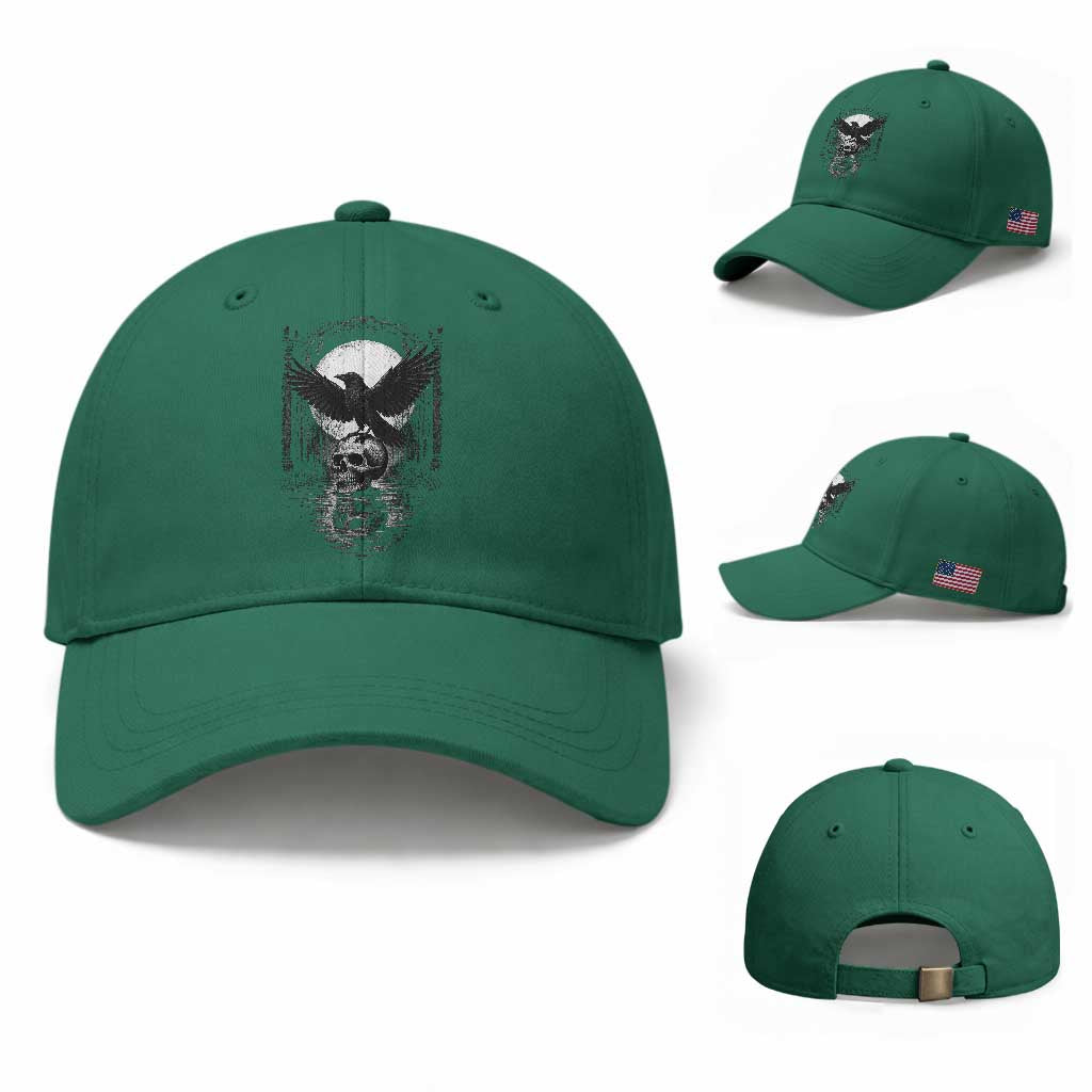 Gothic Raven On Skull With Full Moon Baseball Cap