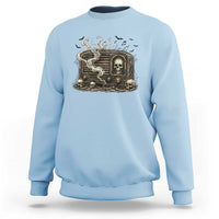 Haunted Radio Halloween Skull Ghost Sweatshirt Spooky Music Distressed Gothic Gift