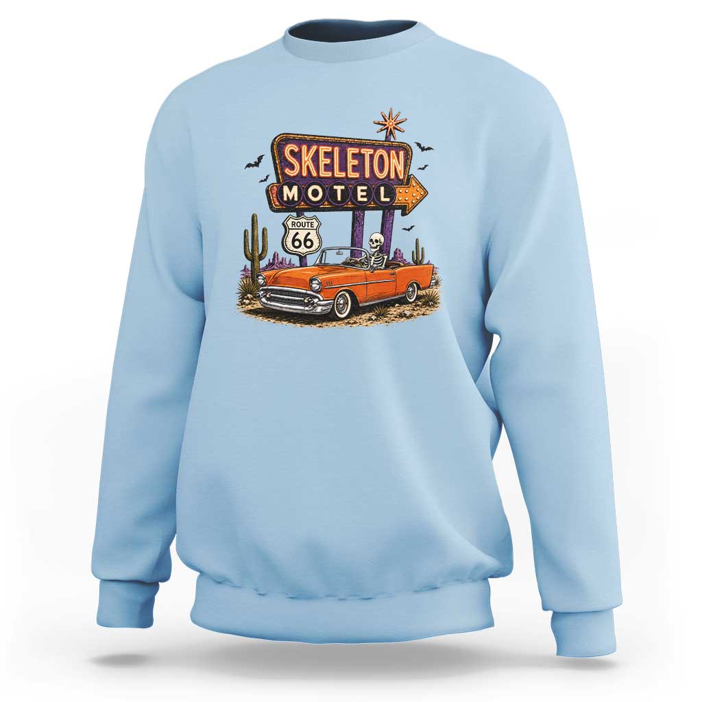 Skeleton Motel Halloween Route Highway 66 Sweatshirt Spooky Road Trip