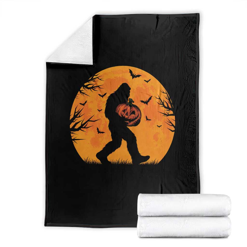 Funny Halloween Bigfoot Pumpkin Throw Blanket Spooky Cryptid Autumn Gift