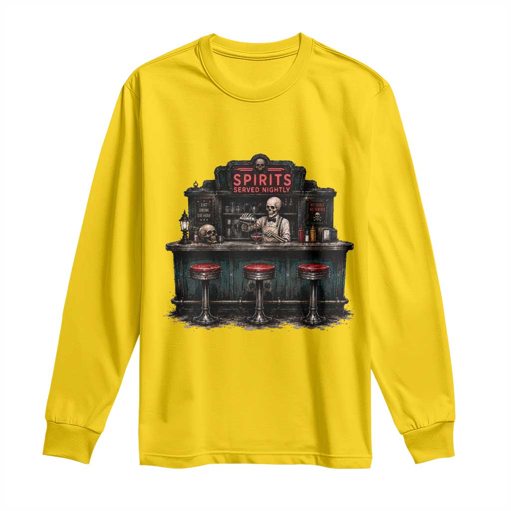 Skeleton Bartender Halloween Haunted Bar Long Sleeve Shirt Spirits Served Nightly Bar Lover