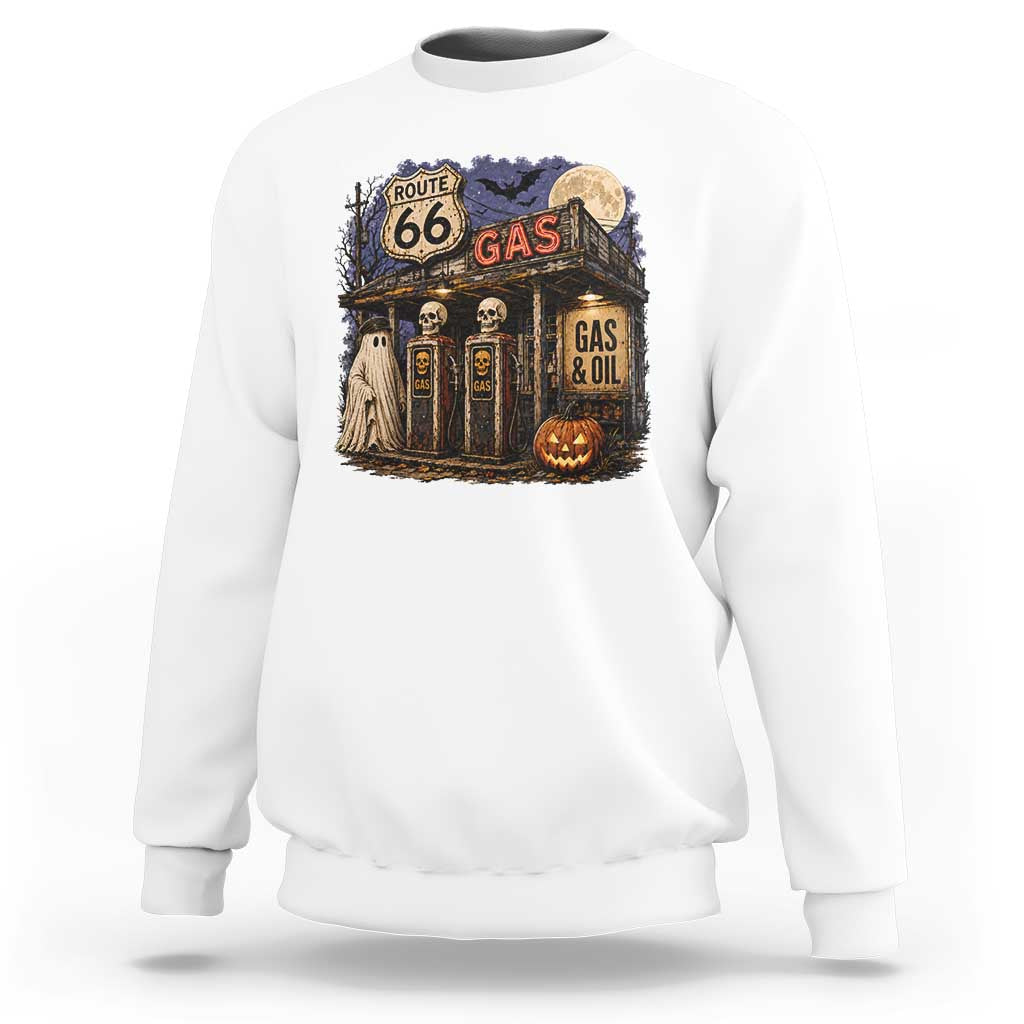 Route Highway 66 Spooky Gas Station Ghost Sweatshirt Gas Attendant Halloween Road Trip