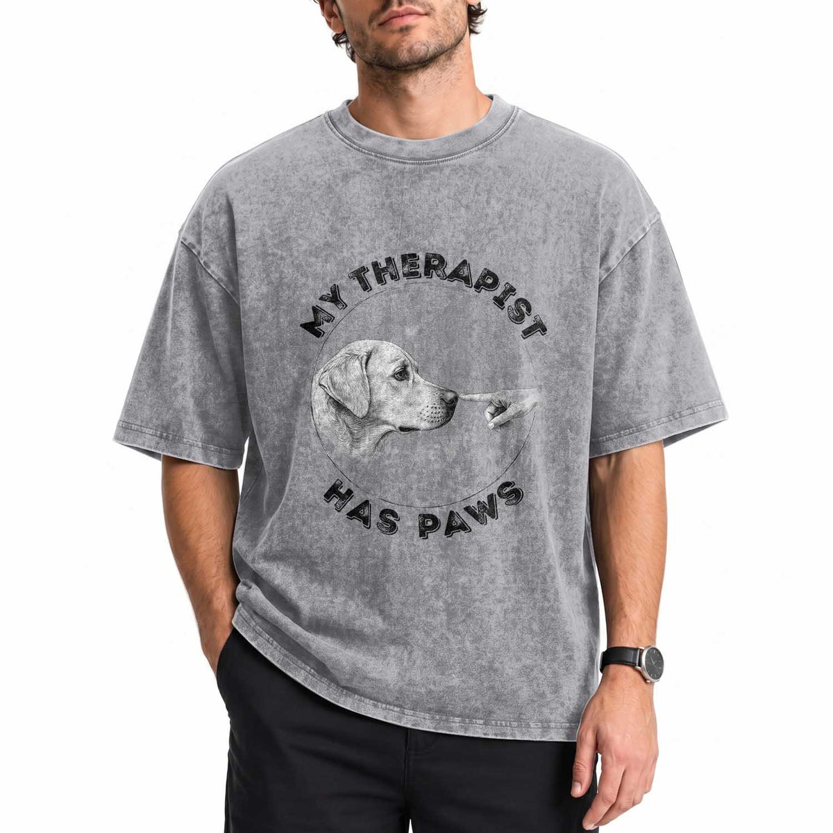 Funny Labrador Retriever Gift Washed Cotton T-Shirt My Therapist Has Paws