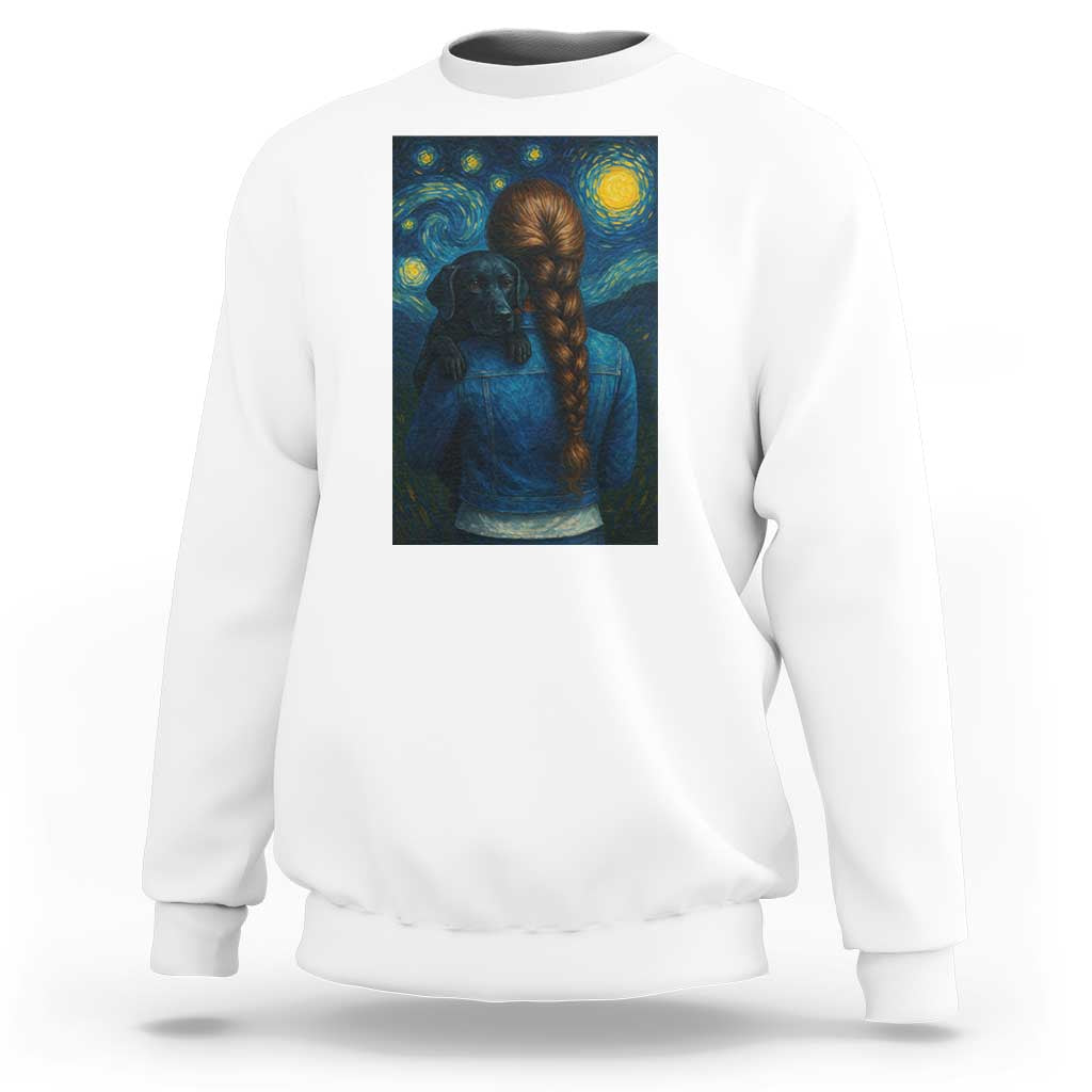 Starry Night Art Parody Sweatshirt Girl And Labrador Retriever Dog Mom Gift - Wonder Print Shop