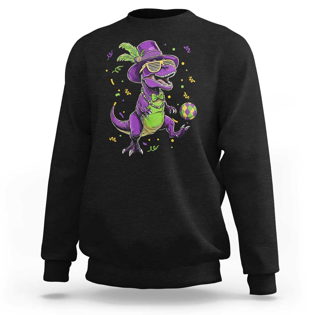 Funny Mardi Gras Dinosaur Playing Soccer Sweatshirt
