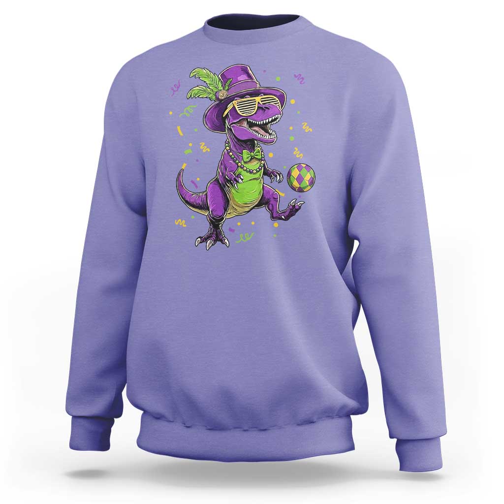 Funny Mardi Gras Dinosaur Playing Soccer Sweatshirt