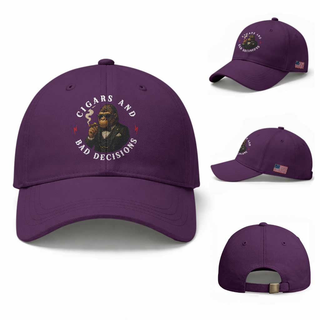 Cigars And Bad Decisions Baseball Cap Funny Gorilla Gift