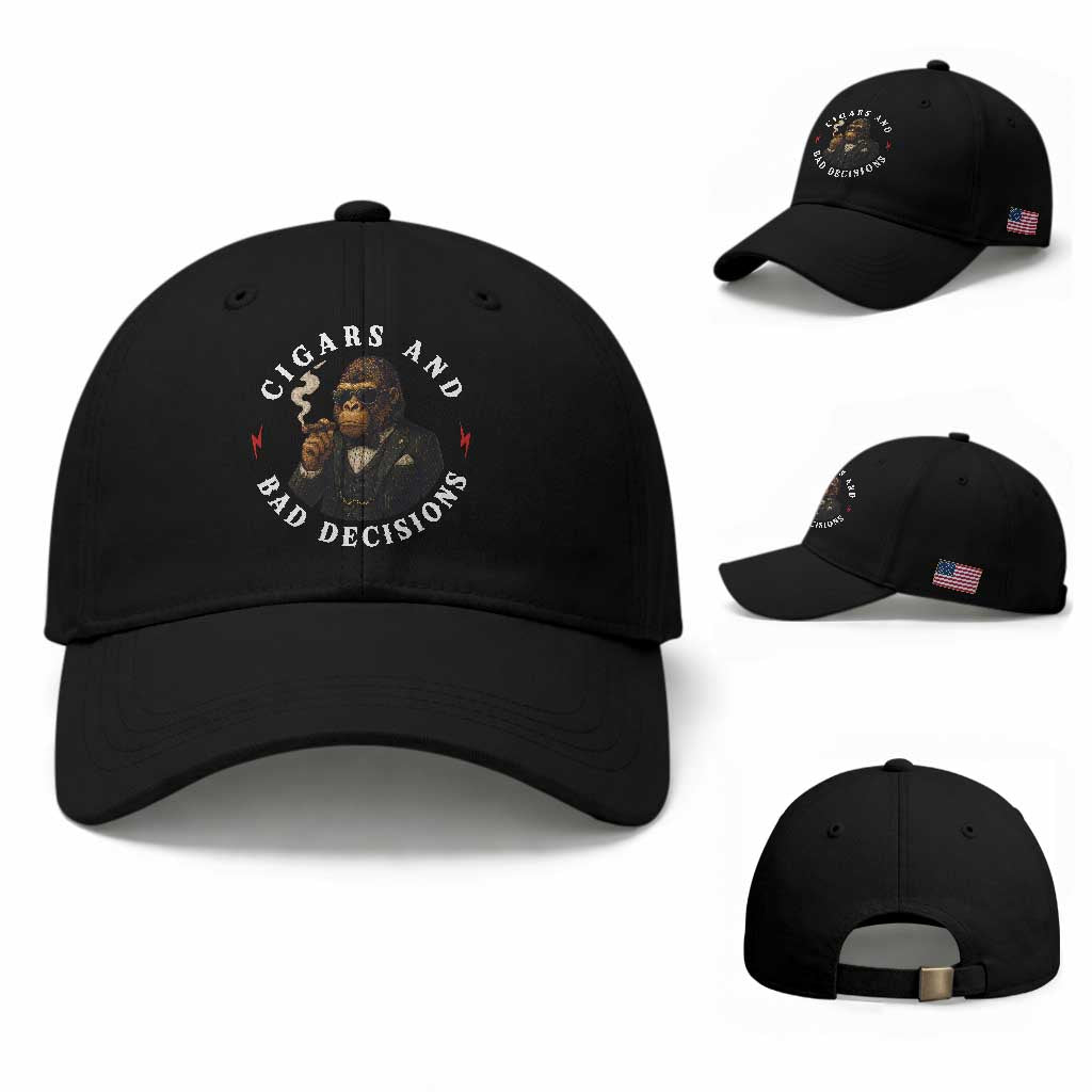 Cigars And Bad Decisions Baseball Cap Funny Gorilla Gift