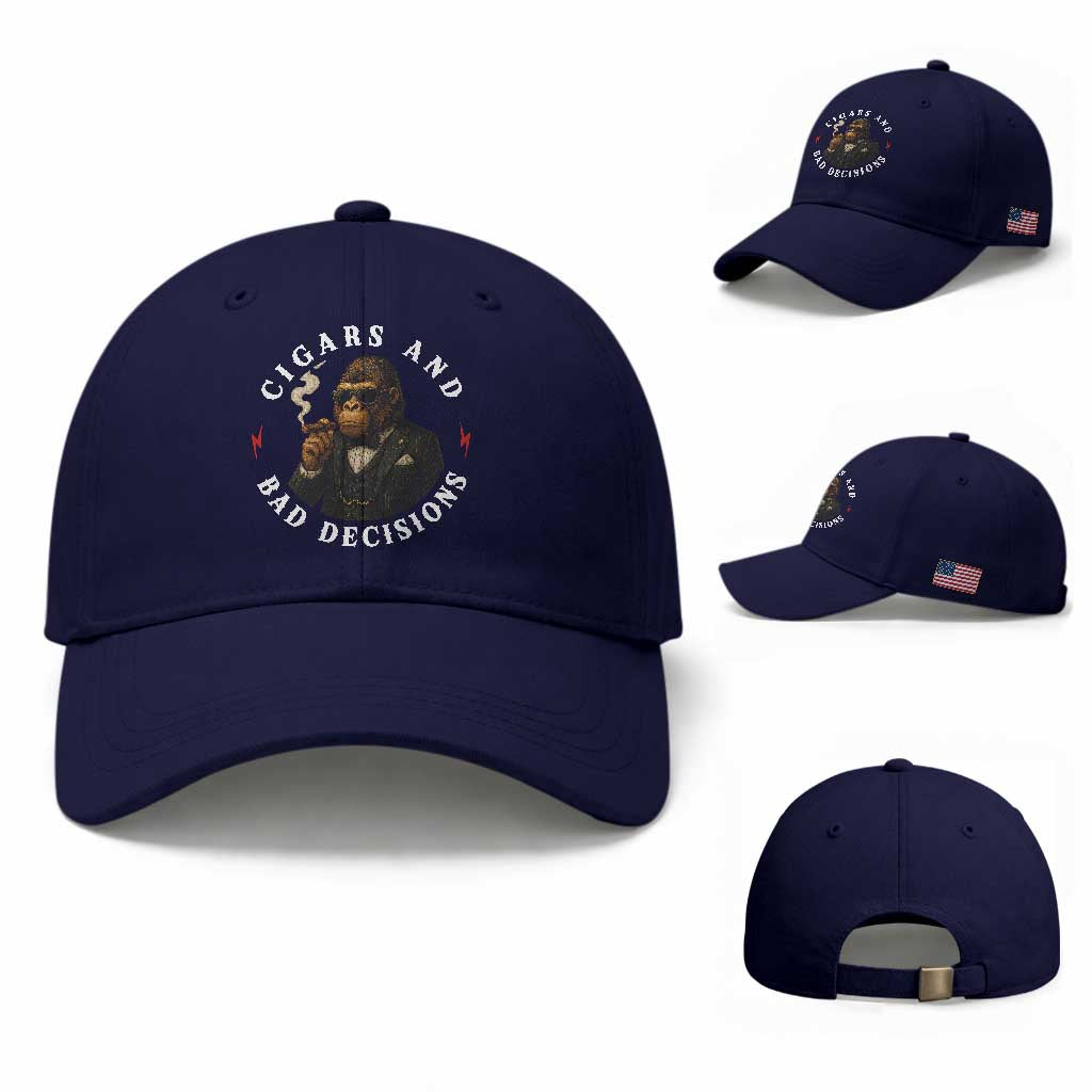 Cigars And Bad Decisions Baseball Cap Funny Gorilla Gift