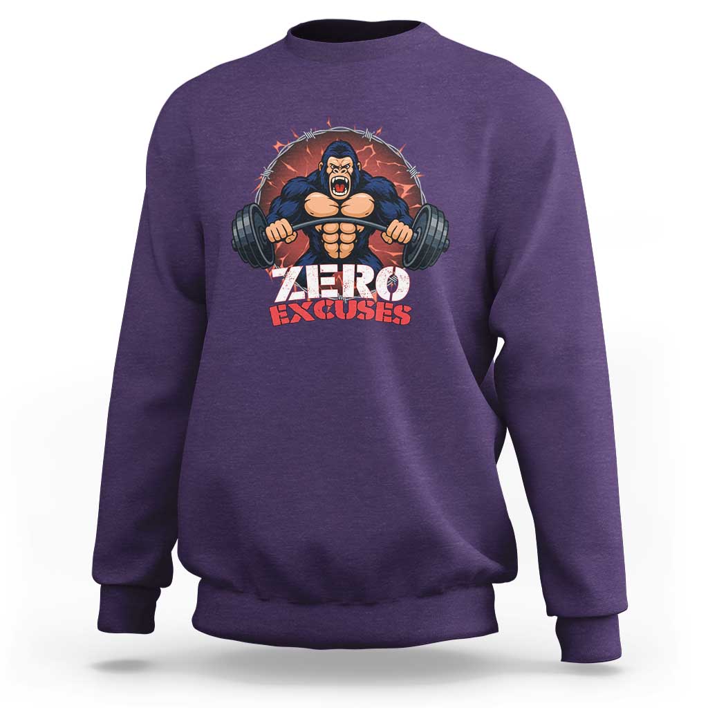 Zero Excuses Sweatshirt Gorilla Fitness Lover Gift - Wonder Print Shop