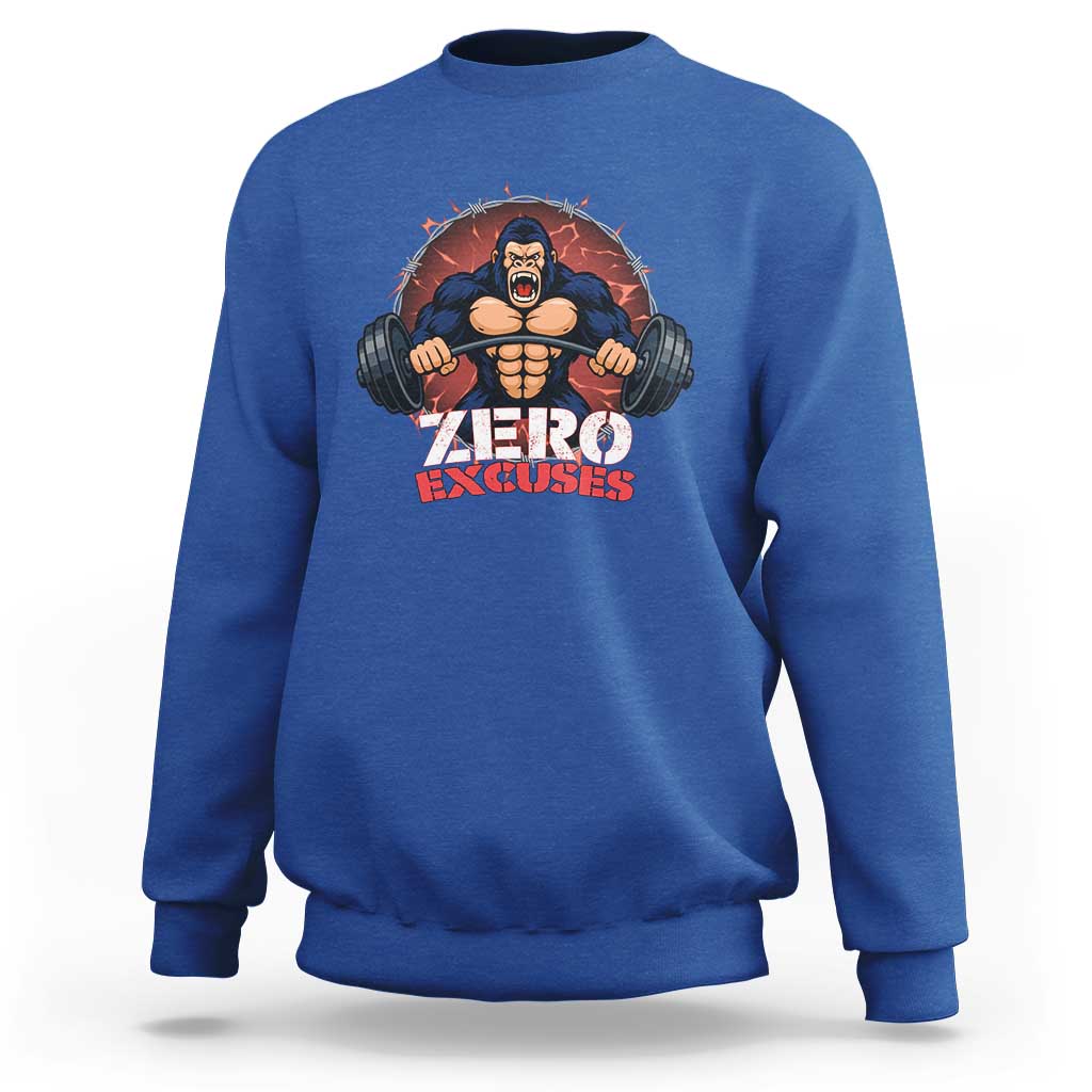 Zero Excuses Sweatshirt Gorilla Fitness Lover Gift - Wonder Print Shop