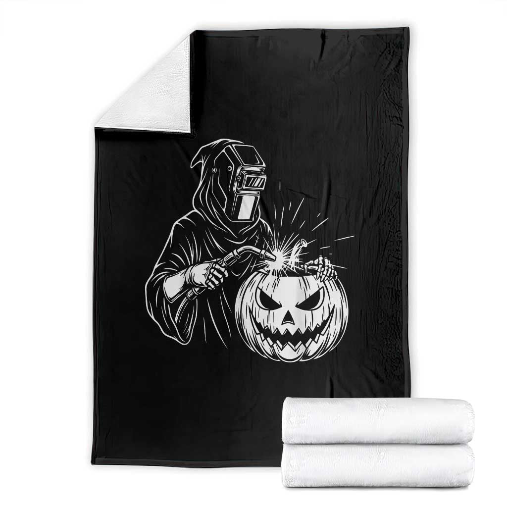 Funny Welder Halloween Grim Reaper Throw Blanket Spooky Tradesman Welding