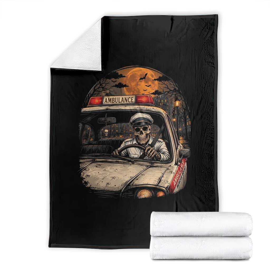 Funny Halloween Skeleton Paramedic Ambulance Driver Throw Blanket Spooky Rescue Squad Emergency Medical