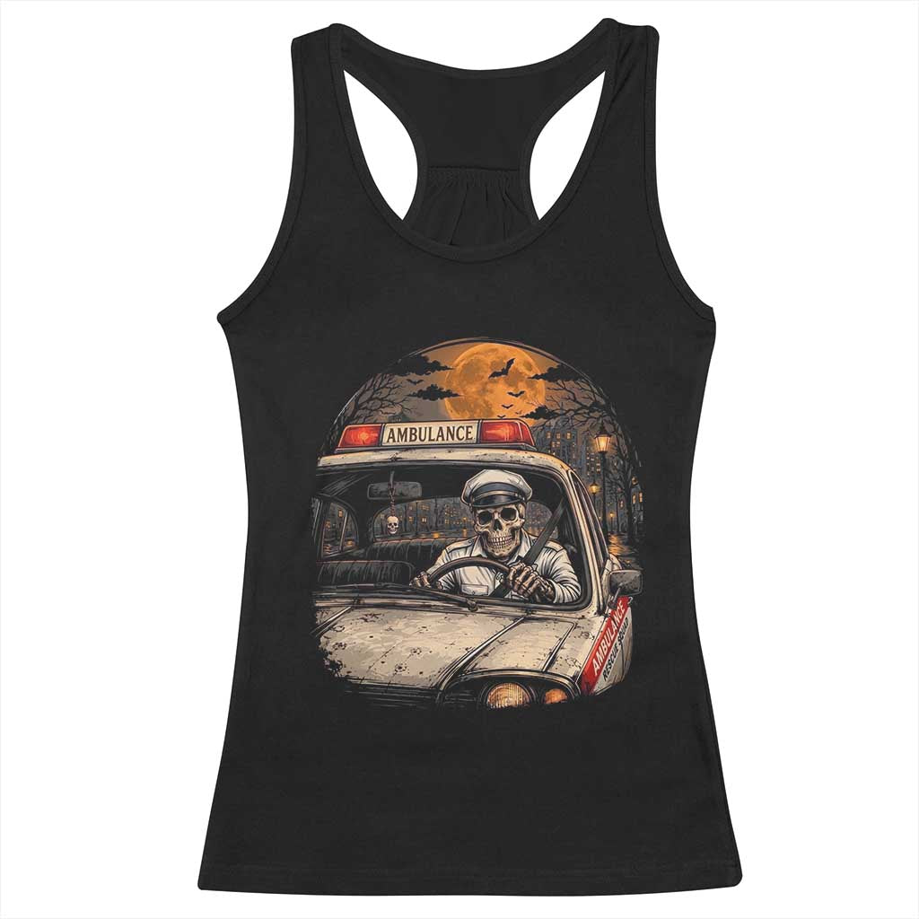 Funny Halloween Skeleton Paramedic Ambulance Driver Racerback Tank Top Spooky Rescue Squad Emergency Medical