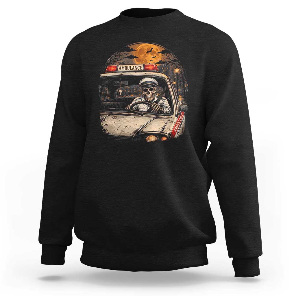 Funny Halloween Skeleton Paramedic Ambulance Driver Sweatshirt Spooky Rescue Squad Emergency Medical