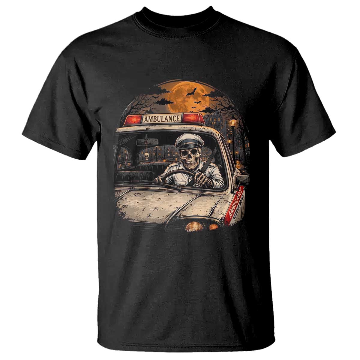 Funny Halloween Skeleton Paramedic Ambulance Driver T Shirt Spooky Rescue Squad Emergency Medical
