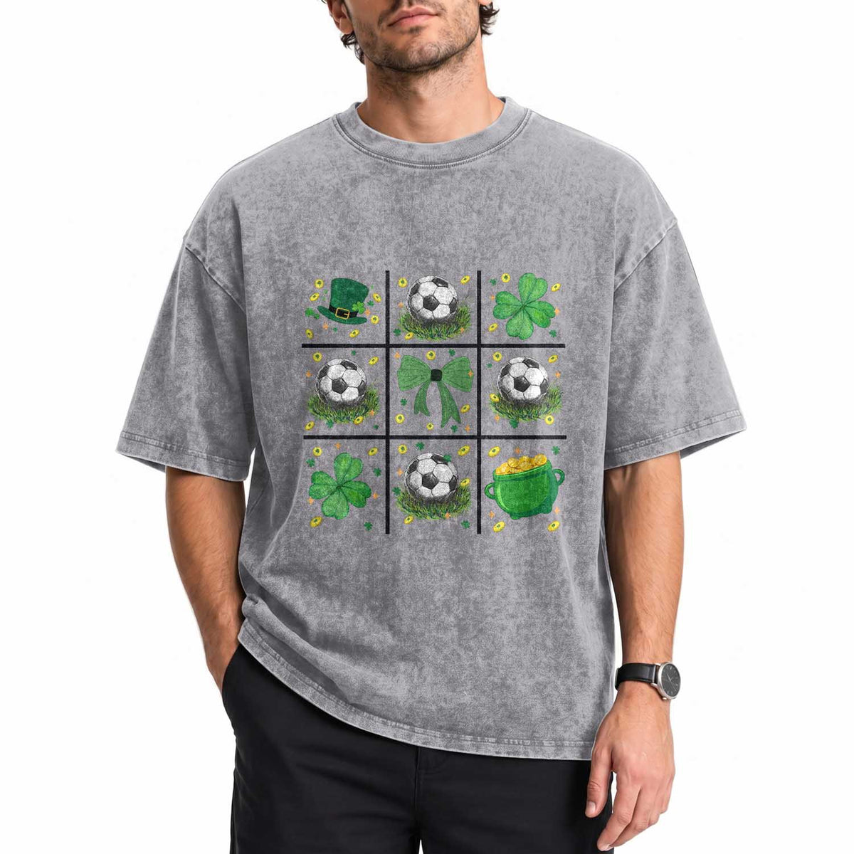 St Patricks Day Soccer Washed Cotton T-Shirt Irish Pride Gift