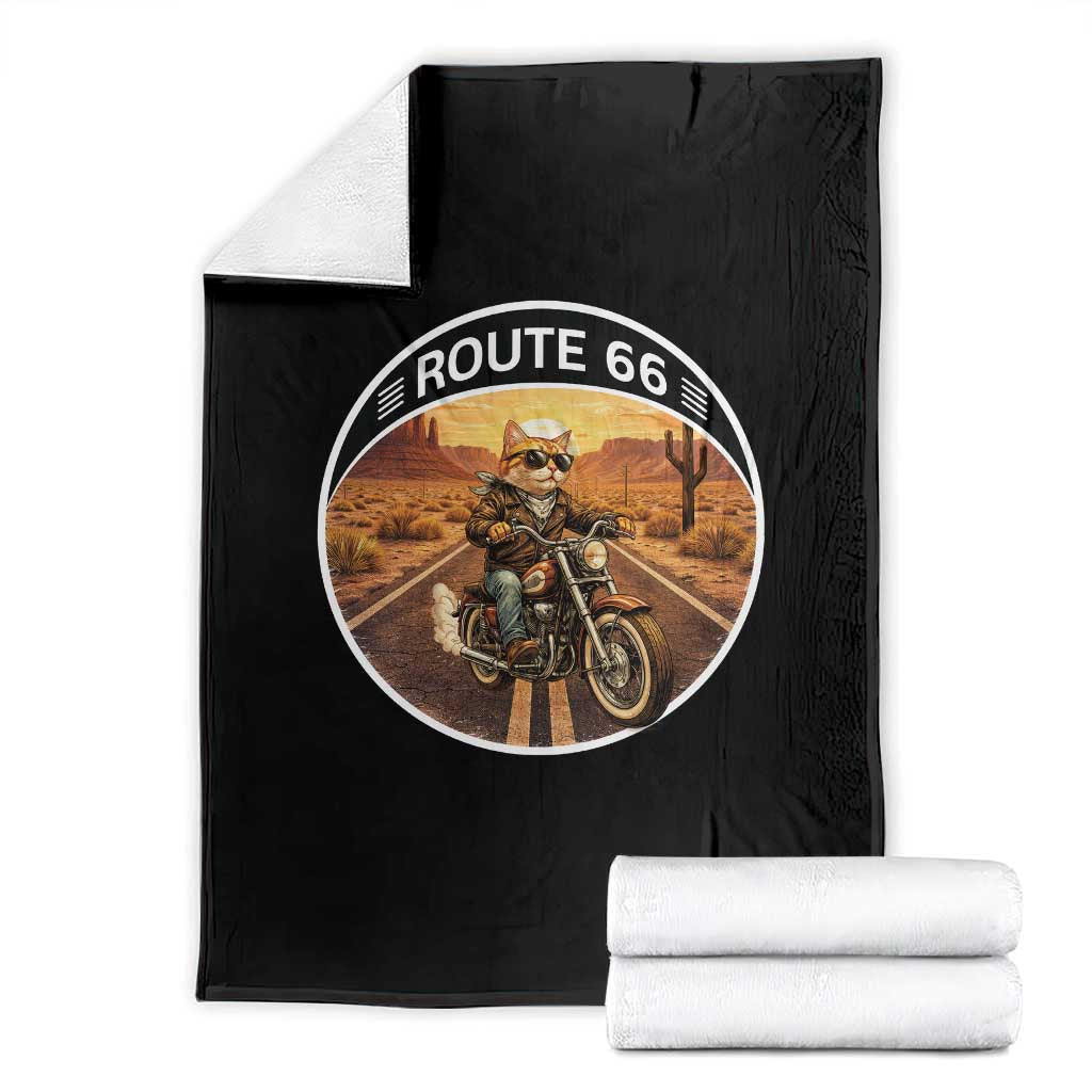Route Highway 66 Motorcycle Cat Throw Blanket Road Trip Adventure