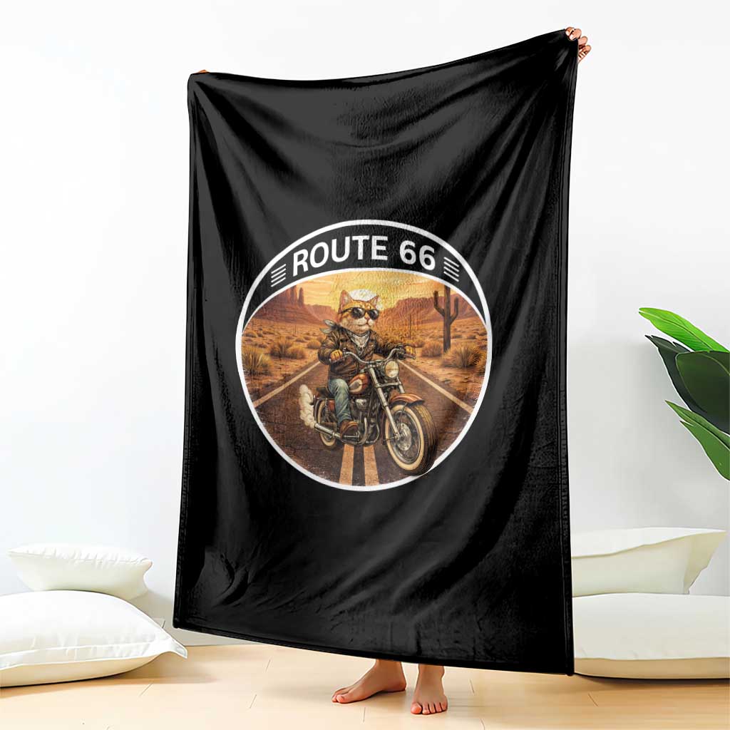Route Highway 66 Motorcycle Cat Throw Blanket Road Trip Adventure
