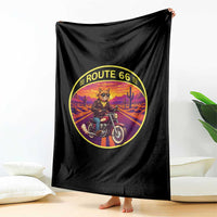 Route Highway 66 Motorcycle Cat Throw Blanket Open Road Adventure Neon