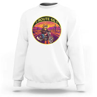 Route Highway 66 Motorcycle Cat Sweatshirt Open Road Adventure Neon