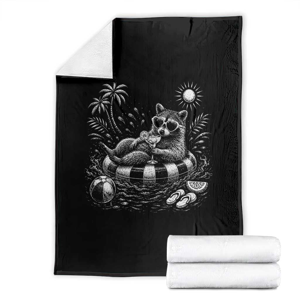 Funny Beach Vacation Trash Panda Throw Blanket Summer Raccoon Graphic