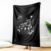Funny Beach Vacation Trash Panda Throw Blanket Summer Raccoon Graphic