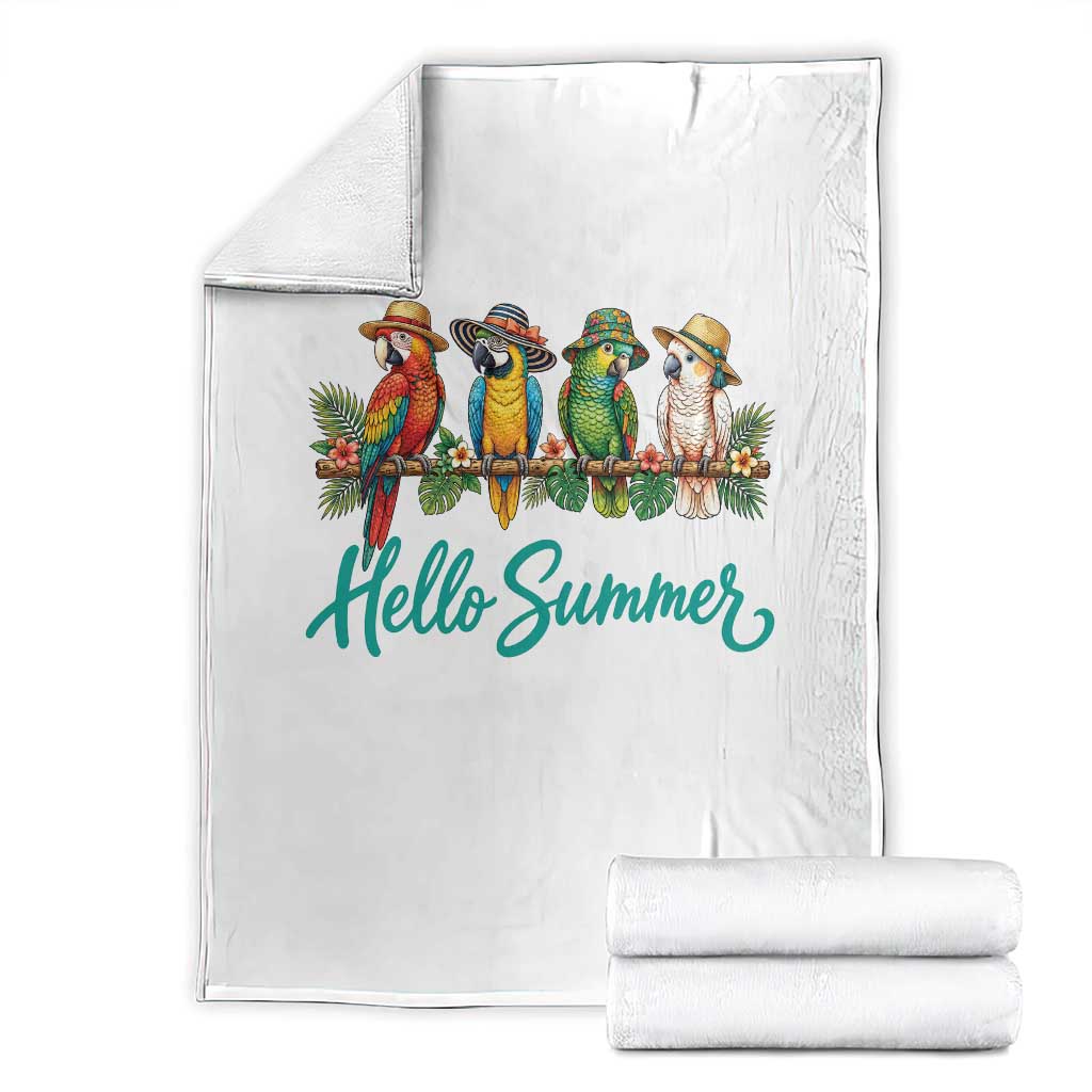 Hello Summer Parrots Throw Blanket Tropical Beach Vacation Graphic