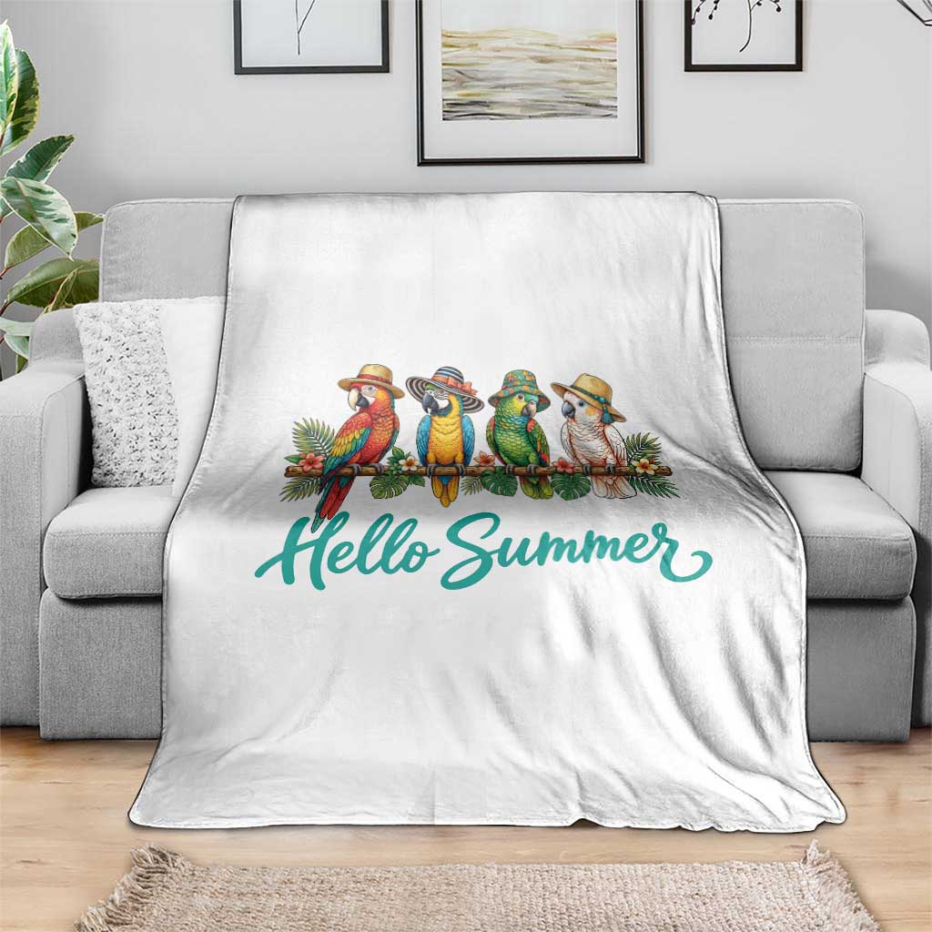 Hello Summer Parrots Throw Blanket Tropical Beach Vacation Graphic