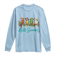 Hello Summer Parrots Long Sleeve Shirt Tropical Beach Vacation Graphic