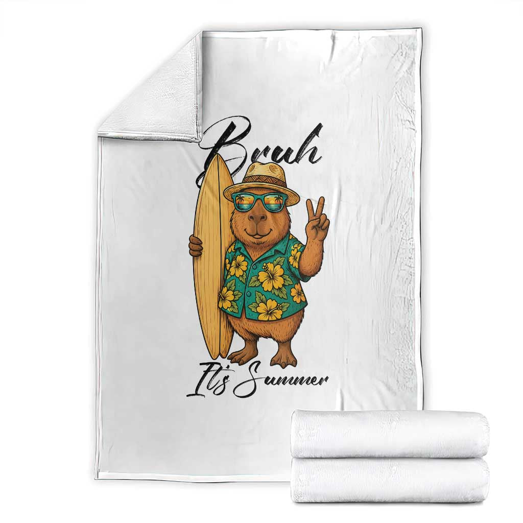 Bruh Its Summer Throw Blanket Funny Capybara Surfer Beach Vacation Gift