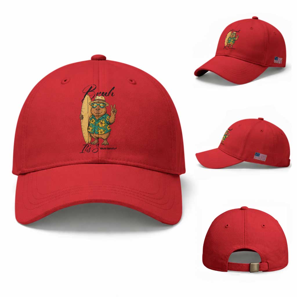 Bruh Its Summer Baseball Cap Funny Capybara Surfer Beach Vacation Gift