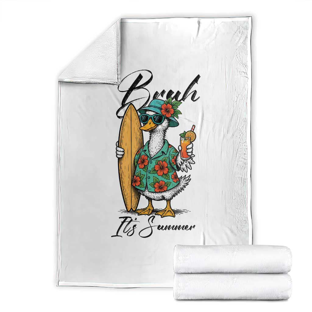 Bruh Its Summer Throw Blanket Funny Hawaiian Goose Surfer Graphic