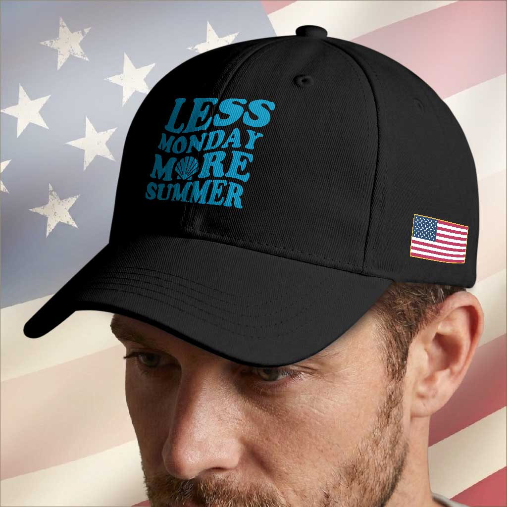 Less Monday More Summer Baseball Cap Retro Beach Seashell Graphic