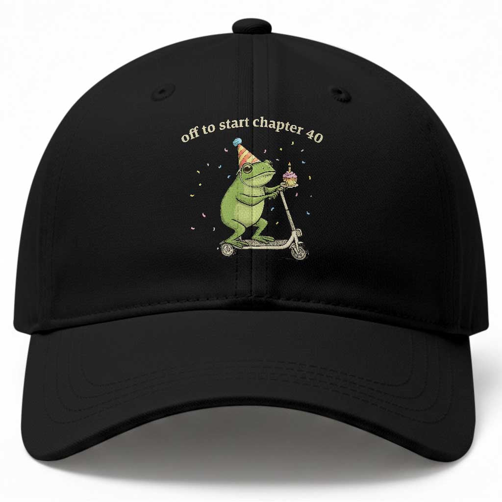 Off To Start Chapter 40 Baseball Cap Funny Frog Scooter 40th Birthday Gift