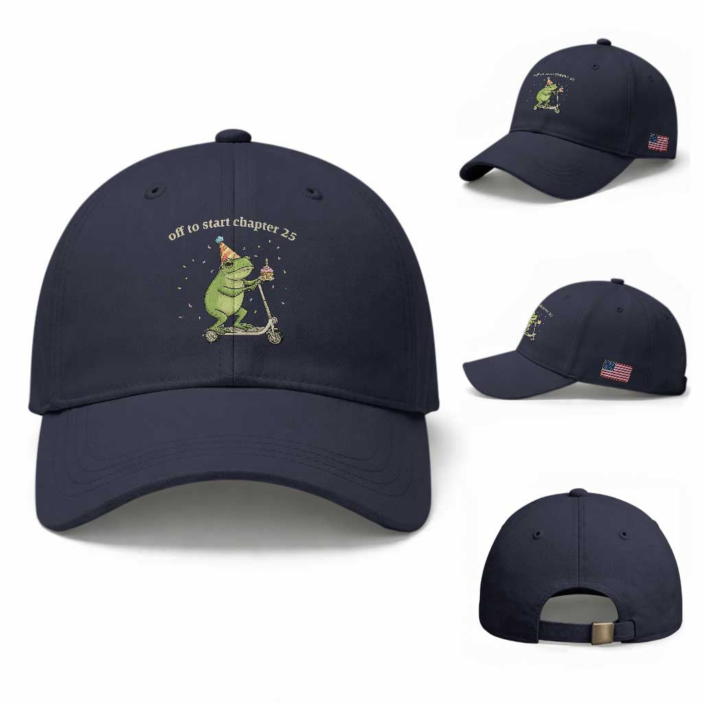 Off To Start Chapter 25 Baseball Cap Funny Frog Scooter 25th Birthday Gift