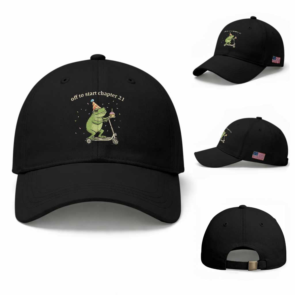Off To Start Chapter 21 Baseball Cap Funny Frog Scooter 21st Birthday Gift