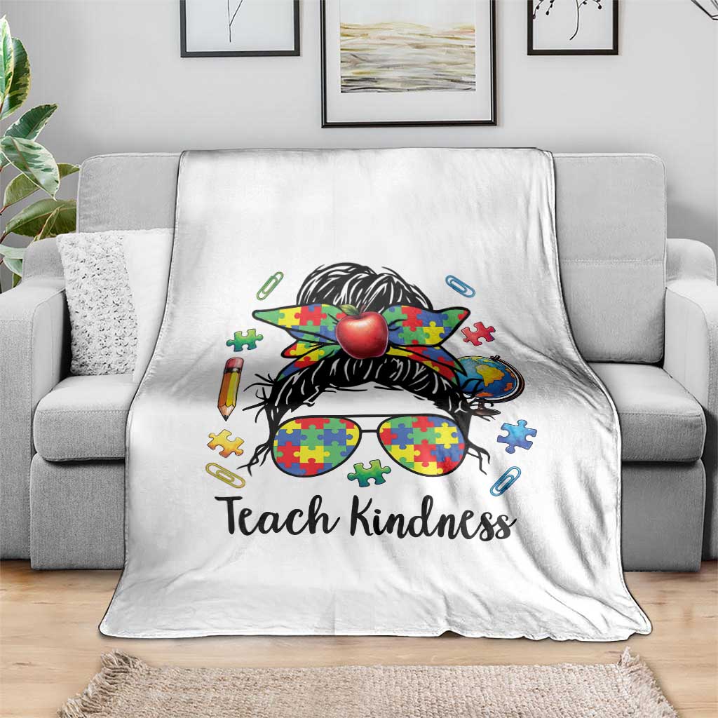 Sped Educator Autism Support Throw Blanket Teach Kindness Messy Bun