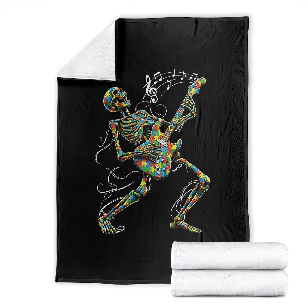 Autism Acceptance Rock Guitar Skeleton Throw Blanket Music Lover